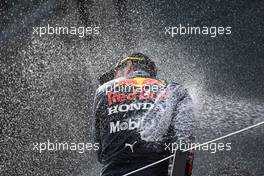 Race winner Max Verstappen (NLD) Red Bull Racing celebrates on the podium. 04.07.2021. Formula 1 World Championship, Rd 9, Austrian Grand Prix, Spielberg, Austria, Race Day.