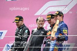 The podium (L to R): Valtteri Bottas (FIN) Mercedes AMG F1, second; Toyoharu Tanabe (JPN) Honda Racing F1 Technical Director; Max Verstappen (NLD) Red Bull Racing, race winner; Lando Norris (GBR) McLaren, third. 04.07.2021. Formula 1 World Championship, Rd 9, Austrian Grand Prix, Spielberg, Austria, Race Day.