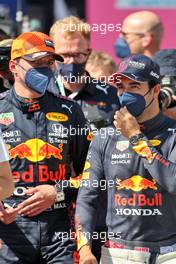 (L to R): pole sitter Max Verstappen (NLD) Red Bull Racing in qualifying parc ferme with third placed team mate Sergio Perez (MEX) Red Bull Racing. 03.07.2021. Formula 1 World Championship, Rd 9, Austrian Grand Prix, Spielberg, Austria, Qualifying Day.