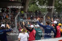 Nicholas Latifi (CDN) Williams Racing and George Russell (GBR) Williams Racing on the drivers parade. 04.07.2021. Formula 1 World Championship, Rd 9, Austrian Grand Prix, Spielberg, Austria, Race Day.