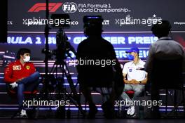 (L to R): Carlos Sainz Jr (ESP) Ferrari and Mick Schumacher (GER) Haas F1 Team in the FIA Press Conference. 01.07.2021. Formula 1 World Championship, Rd 9, Austrian Grand Prix, Spielberg, Austria, Preparation Day.