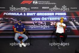 (L to R): George Russell (GBR) Williams Racing and Daniel Ricciardo (AUS) McLaren in the FIA Press Conference. 01.07.2021. Formula 1 World Championship, Rd 9, Austrian Grand Prix, Spielberg, Austria, Preparation Day.