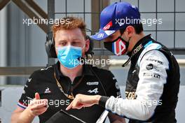 (L to R): Josh Peckett (GBR) Alpine F1 Team Race Engineer with Esteban Ocon (FRA) Alpine F1 Team on the grid. 06.06.2021. Formula 1 World Championship, Rd 6, Azerbaijan Grand Prix, Baku Street Circuit, Azerbaijan, Race Day.