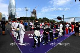 Drivers as the grid observes the national anthem. 06.06.2021. Formula 1 World Championship, Rd 6, Azerbaijan Grand Prix, Baku Street Circuit, Azerbaijan, Race Day.
