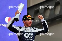 Pierre Gasly (FRA) AlphaTauri celebrates his third position on the podium. 06.06.2021. Formula 1 World Championship, Rd 6, Azerbaijan Grand Prix, Baku Street Circuit, Azerbaijan, Race Day.