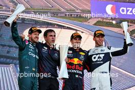 The podium (L to R): Sebastian Vettel (GER) Aston Martin F1 Team; second; Pierre Wache (FRA) Red Bull Racing Technical Director; Sergio Perez (MEX) Red Bull Racing, race winner; Pierre Gasly (FRA) AlphaTauri, third. 06.06.2021. Formula 1 World Championship, Rd 6, Azerbaijan Grand Prix, Baku Street Circuit, Azerbaijan, Race Day.