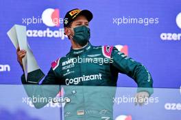 Sebastian Vettel (GER) Aston Martin F1 Team celebrates his second position on the podium. 06.06.2021. Formula 1 World Championship, Rd 6, Azerbaijan Grand Prix, Baku Street Circuit, Azerbaijan, Race Day.