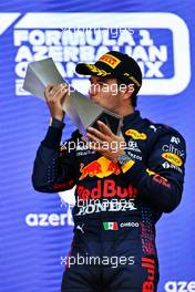 Race winner Sergio Perez (MEX) Red Bull Racing celebrates on the podium. 06.06.2021. Formula 1 World Championship, Rd 6, Azerbaijan Grand Prix, Baku Street Circuit, Azerbaijan, Race Day.