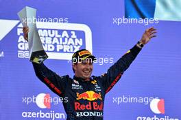 Race winner Sebastian Vettel (GER) Aston Martin F1 Team celebrates on the podium. 06.06.2021. Formula 1 World Championship, Rd 6, Azerbaijan Grand Prix, Baku Street Circuit, Azerbaijan, Race Day.
