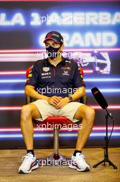 Sergio Perez (MEX) Red Bull Racing in the post race FIA Press Conference. 06.06.2021. Formula 1 World Championship, Rd 6, Azerbaijan Grand Prix, Baku Street Circuit, Azerbaijan, Race Day.