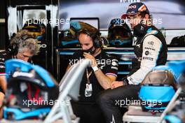 Fernando Alonso (ESP) Alpine F1 Team in the pits while the race is stopped. 06.06.2021. Formula 1 World Championship, Rd 6, Azerbaijan Grand Prix, Baku Street Circuit, Azerbaijan, Race Day.