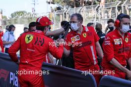 Charles Leclerc (MON) Ferrari celebrates his pole position in qualifying parc ferme with the team. 05.06.2021. Formula 1 World Championship, Rd 6, Azerbaijan Grand Prix, Baku Street Circuit, Azerbaijan, Qualifying Day.