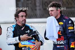 (L to R): Fernando Alonso (ESP) Alpine F1 Team with Max Verstappen (NLD) Red Bull Racing in qualifying parc ferme. 05.06.2021. Formula 1 World Championship, Rd 6, Azerbaijan Grand Prix, Baku Street Circuit, Azerbaijan, Qualifying Day.