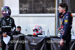 Max Verstappen (NLD) Red Bull Racing (Right) and Lewis Hamilton (GBR) Mercedes AMG F1 (Left) in qualifying parc ferme. 05.06.2021. Formula 1 World Championship, Rd 6, Azerbaijan Grand Prix, Baku Street Circuit, Azerbaijan, Qualifying Day.