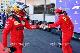 (L to R): Carlos Sainz Jr (ESP) Ferrari with team mate and pole sitter Charles Leclerc (MON) Ferrari in qualifying parc ferme. 05.06.2021. Formula 1 World Championship, Rd 6, Azerbaijan Grand Prix, Baku Street Circuit, Azerbaijan, Qualifying Day.