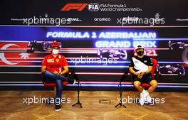 (L to R): Charles Leclerc (MON) Ferrari and Yuki Tsunoda (JPN) AlphaTauri in the FIA Press Conference. 03.06.2021. Formula 1 World Championship, Rd 6, Azerbaijan Grand Prix, Baku Street Circuit, Azerbaijan, Preparation Day.