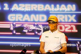 Lando Norris (GBR) McLaren in the FIA Press Conference. 03.06.2021. Formula 1 World Championship, Rd 6, Azerbaijan Grand Prix, Baku Street Circuit, Azerbaijan, Preparation Day.