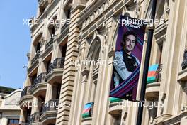 Circuit atmosphere - Fernando Alonso (ESP) Alpine F1 Team poster. 03.06.2021. Formula 1 World Championship, Rd 6, Azerbaijan Grand Prix, Baku Street Circuit, Azerbaijan, Preparation Day.