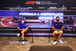 (L to R): Fernando Alonso (ESP) Alpine F1 Team and George Russell (GBR) Williams Racing in the FIA Press Conference. 03.06.2021. Formula 1 World Championship, Rd 6, Azerbaijan Grand Prix, Baku Street Circuit, Azerbaijan, Preparation Day.