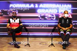 (L to R): Kimi Raikkonen (FIN) Alfa Romeo Racing and Lewis Hamilton (GBR) Mercedes AMG F1 in the FIA Press Conference. 03.06.2021. Formula 1 World Championship, Rd 6, Azerbaijan Grand Prix, Baku Street Circuit, Azerbaijan, Preparation Day.