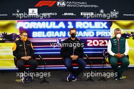 The FIA Press Conference (L to R): Andreas Seidl, McLaren Managing Director; Laurent Rossi (FRA) Alpine Chief Executive Officer; Otmar Szafnauer (USA) Aston Martin F1 Team Principal and CEO. 27.08.2021. Formula 1 World Championship, Rd 12, Belgian Grand Prix, Spa Francorchamps, Belgium, Practice Day.