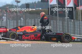 Max Verstappen (NLD) Red Bull Racing RB16B crashed during FP2. 27.08.2021. Formula 1 World Championship, Rd 12, Belgian Grand Prix, Spa Francorchamps, Belgium, Practice Day.