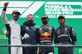 1st place Max Verstappen (NLD) Red Bull Racing RB16B, 2nd place George Russell (GBR) Williams Racing FW43B and 3rd place Lewis Hamilton (GBR) Mercedes AMG F1 W12. 29.08.2021. Formula 1 World Championship, Rd 12, Belgian Grand Prix, Spa Francorchamps, Belgium, Race Day.