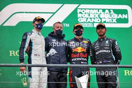 The podium (L to R): George Russell (GBR) Williams Racing, second; Max Verstappen (NLD) Red Bull Racing, race winner; Lewis Hamilton (GBR) Mercedes AMG F1, third. 29.08.2021. Formula 1 World Championship, Rd 12, Belgian Grand Prix, Spa Francorchamps, Belgium, Race Day.