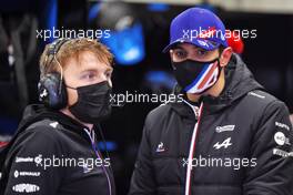 Esteban Ocon (FRA) Alpine F1 Team and Josh Peckett (GBR) Alpine F1 Team Race Engineer in the pits as the race is suspended. 29.08.2021. Formula 1 World Championship, Rd 12, Belgian Grand Prix, Spa Francorchamps, Belgium, Race Day.