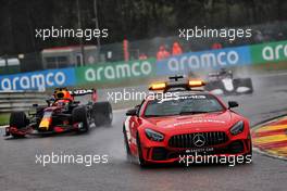 Max Verstappen (NLD) Red Bull Racing RB16B leads behind the Mercedes FIA Safety Car. 29.08.2021. Formula 1 World Championship, Rd 12, Belgian Grand Prix, Spa Francorchamps, Belgium, Race Day.