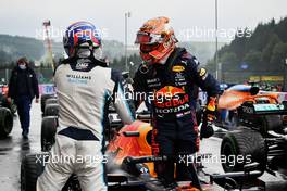 (L to R): George Russell (GBR) Williams Racing celebrates his second position in qualifying parc ferme with pole sitter Max Verstappen (NLD) Red Bull Racing RB16B. 28.08.2021. Formula 1 World Championship, Rd 12, Belgian Grand Prix, Spa Francorchamps, Belgium, Qualifying Day.