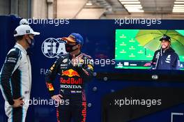 (L to R): second placed George Russell (GBR) Williams Racing in qualifying parc ferme with pole sitter Max Verstappen (NLD) Red Bull Racing. 28.08.2021. Formula 1 World Championship, Rd 12, Belgian Grand Prix, Spa Francorchamps, Belgium, Qualifying Day.