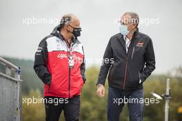 (L to R): Frederic Vasseur (FRA) Alfa Romeo Racing Team Principal with Stefano Domenicali (ITA) Formula One President and CEO. 28.08.2021. Formula 1 World Championship, Rd 12, Belgian Grand Prix, Spa Francorchamps, Belgium, Qualifying Day.