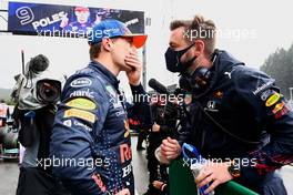 Pole sitter Max Verstappen (NLD) Red Bull Racing in qualifying parc ferme. 28.08.2021. Formula 1 World Championship, Rd 12, Belgian Grand Prix, Spa Francorchamps, Belgium, Qualifying Day.