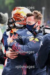 Max Verstappen (NLD) Red Bull Racing celebrates his pole position in qualifying parc ferme. 28.08.2021. Formula 1 World Championship, Rd 12, Belgian Grand Prix, Spa Francorchamps, Belgium, Qualifying Day.
