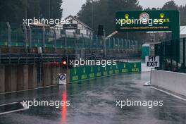 Circuit atmosphere - a wet pit lane exit as qualifying approaches. 28.08.2021. Formula 1 World Championship, Rd 12, Belgian Grand Prix, Spa Francorchamps, Belgium, Qualifying Day.