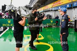 Max Verstappen (NLD) Red Bull Racing with Mark Webber (AUS) Channel 4 Presenter in qualifying parc ferme. 28.08.2021. Formula 1 World Championship, Rd 12, Belgian Grand Prix, Spa Francorchamps, Belgium, Qualifying Day.