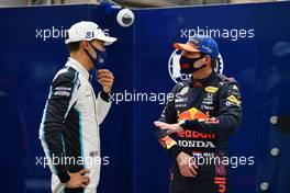 (L to R): second placed George Russell (GBR) Williams Racing in qualifying parc ferme with pole sitter Max Verstappen (NLD) Red Bull Racing. 28.08.2021. Formula 1 World Championship, Rd 12, Belgian Grand Prix, Spa Francorchamps, Belgium, Qualifying Day.