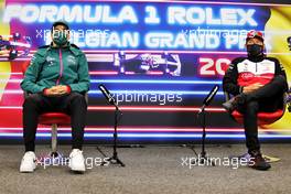 (L to R): Lance Stroll (CDN) Aston Martin F1 Team and Kimi Raikkonen (FIN) Alfa Romeo Racing in the FIA Press Conference. 26.08.2021. Formula 1 World Championship, Rd 12, Belgian Grand Prix, Spa Francorchamps, Belgium, Preparation Day.