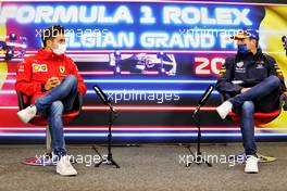 (L to R): Charles Leclerc (MON) Ferrari and Max Verstappen (NLD) Red Bull Racing in the FIA Press Conference. 26.08.2021. Formula 1 World Championship, Rd 12, Belgian Grand Prix, Spa Francorchamps, Belgium, Preparation Day.