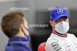 Valtteri Bottas (FIN) Mercedes AMG F1 and George Russell (GBR) Williams Racing in the FIA Press Conference. 26.08.2021. Formula 1 World Championship, Rd 12, Belgian Grand Prix, Spa Francorchamps, Belgium, Preparation Day.