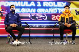 (L to R): Nicholas Latifi (CDN) Williams Racing and Lando Norris (GBR) McLaren in the FIA Press Conference. 26.08.2021. Formula 1 World Championship, Rd 12, Belgian Grand Prix, Spa Francorchamps, Belgium, Preparation Day.