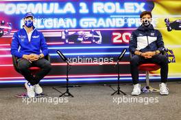 (L to R): Mick Schumacher (GER) Haas F1 Team and Pierre Gasly (FRA) AlphaTauri in the FIA Press Conference. 26.08.2021. Formula 1 World Championship, Rd 12, Belgian Grand Prix, Spa Francorchamps, Belgium, Preparation Day.