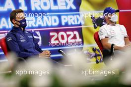 (L to R): George Russell (GBR) Williams Racing and Valtteri Bottas (FIN) Mercedes AMG F1 in the FIA Press Conference. 26.08.2021. Formula 1 World Championship, Rd 12, Belgian Grand Prix, Spa Francorchamps, Belgium, Preparation Day.