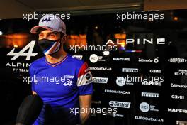 Esteban Ocon (FRA) Alpine F1 Team with the media. 26.03.2021. Formula 1 World Championship, Rd 1, Bahrain Grand Prix, Sakhir, Bahrain, Practice Day