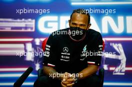 Race winner Lewis Hamilton (GBR) Mercedes AMG F1 in the post race FIA Press Conference. 28.03.2021. Formula 1 World Championship, Rd 1, Bahrain Grand Prix, Sakhir, Bahrain, Race Day.