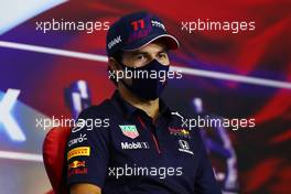 Sergio Perez (MEX) Red Bull Racing in the FIA Press Conference. 25.03.2021. Formula 1 World Championship, Rd 1, Bahrain Grand Prix, Sakhir, Bahrain, Preparation Day.