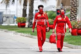 (L to R): Mattia Binotto (ITA) Ferrari Team Principal with Gino Rosato (CDN) Ferrari. 25.03.2021. Formula 1 World Championship, Rd 1, Bahrain Grand Prix, Sakhir, Bahrain, Preparation Day.