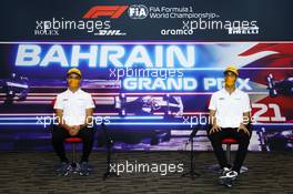 (L to R): Lando Norris (GBR) McLaren and Daniel Ricciardo (AUS) McLaren in the FIA Press Conference. 25.03.2021. Formula 1 World Championship, Rd 1, Bahrain Grand Prix, Sakhir, Bahrain, Preparation Day.