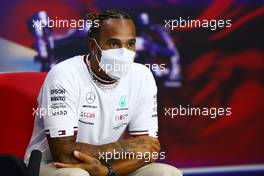 Lewis Hamilton (GBR) Mercedes AMG F1 in the FIA Press Conference. 25.03.2021. Formula 1 World Championship, Rd 1, Bahrain Grand Prix, Sakhir, Bahrain, Preparation Day.